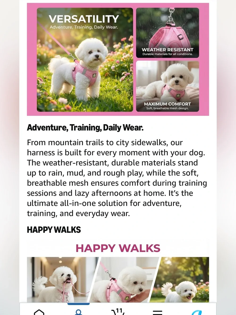 Dog Harness w/ Leash Set, No Pull Adjustable Harness/Thickened Padded. Sz med